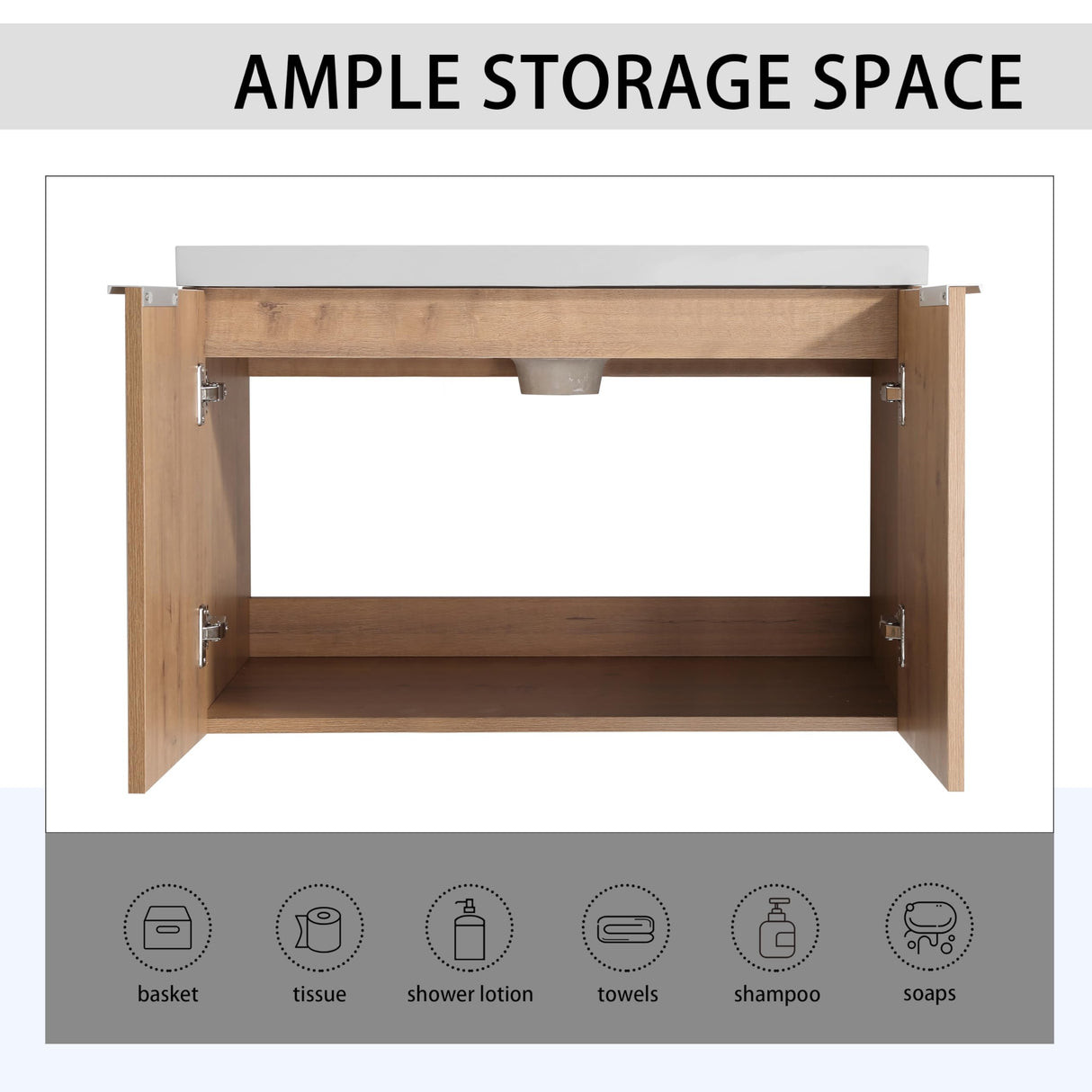 30 inch Bathroom Vanity with Sink, Modern Single Sink Bathroom Vanity, 30" Wall Mounted Bathroom Vanity Cabinet with Resin Basin Top & Soft Closing Doors, Floating Vanity Bathroom in Imitative Oak Minheola