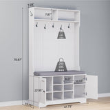 spanspace 71" Hall Tree with Bench and Shoe Storage, Entryway Hall Tree with 2 Doors and 6 Adjustable Shelves, Cushioned Mudroom Storage Bench with Coat Rack for Hallway and Living Room spanspace