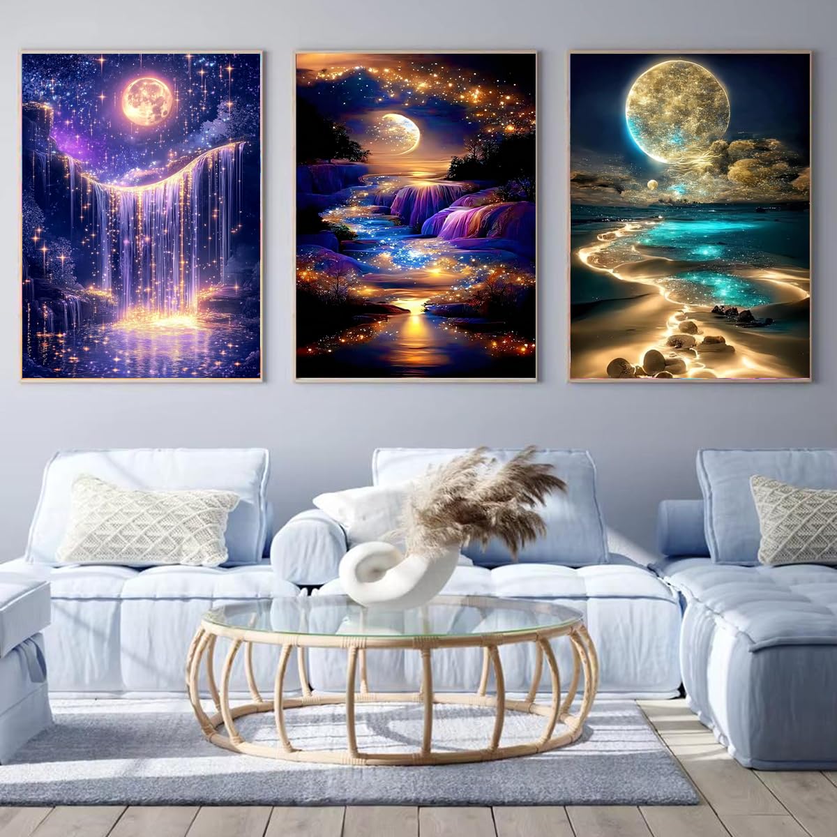 Canrichshop 6 Packs Diamond Art Painting Kits for Adults,Beach Moon Diamond Painting Kits for Beginners,Landscape 5D Full Drill Diamond Dots,Gem Art Crafts for Adults Wall Decor 12x16inch Canrichshop