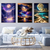 Canrichshop 6 Packs Diamond Art Painting Kits for Adults,Beach Moon Diamond Painting Kits for Beginners,Landscape 5D Full Drill Diamond Dots,Gem Art Crafts for Adults Wall Decor 12x16inch Canrichshop