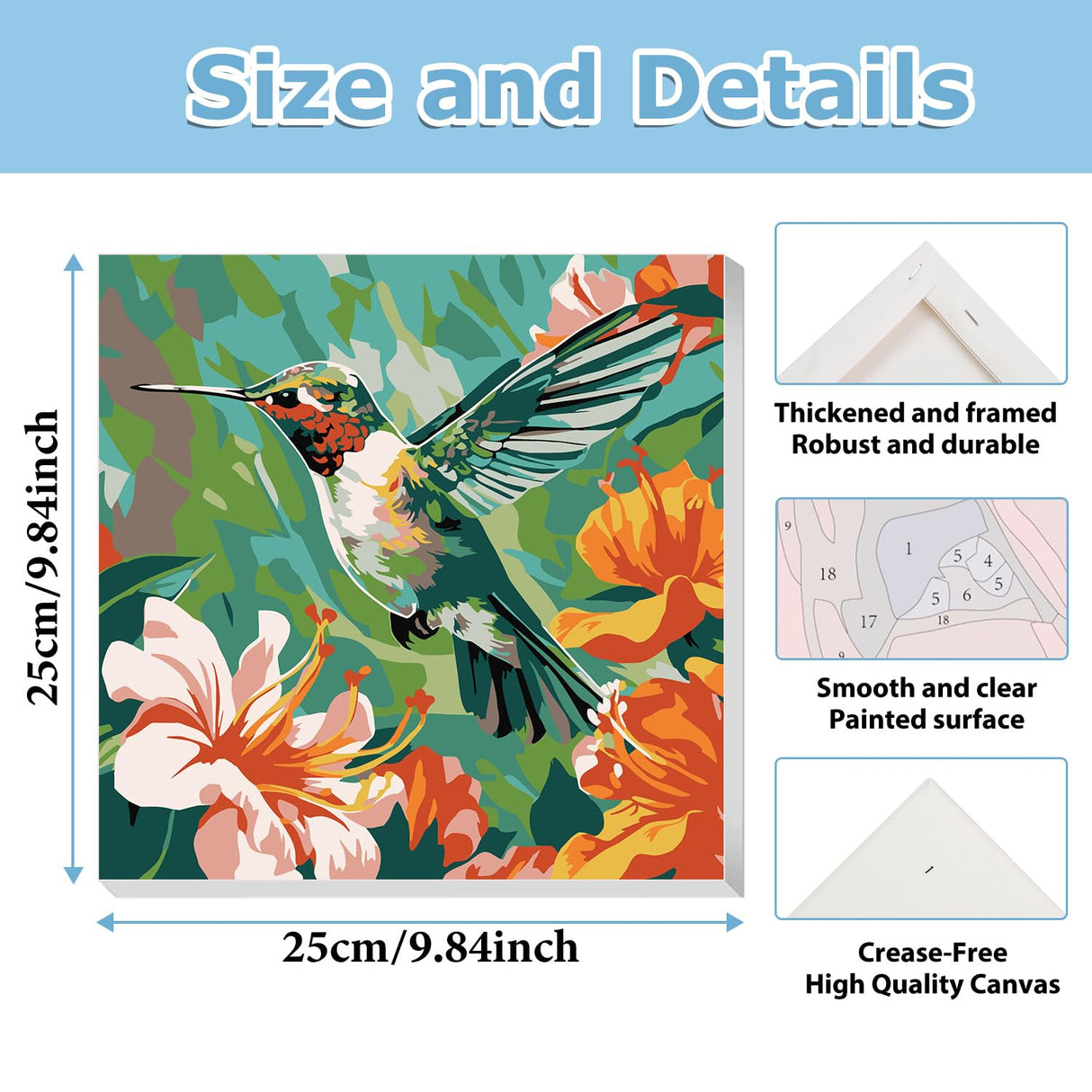 Hummingbird Paint by Numbers Kit for Adults Beginner, Bird Paint by Numbers with Frame and Easel, DIY Crafts Painting by Number for Gift Home Wall Decor 9.84x9.84 inch hkejoi