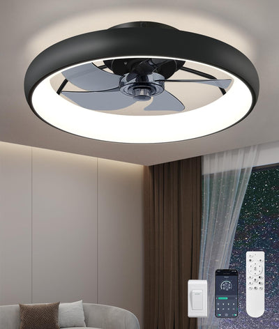 Ultra Low Profile Ceiling Fans with Lights and Remote Ultra Quiet 25 dB, 21" Modern Flush Mount Ceiling Fan LED Ceiling Fan Fandelier Ceiling Fan for Bedroom Kitchen
