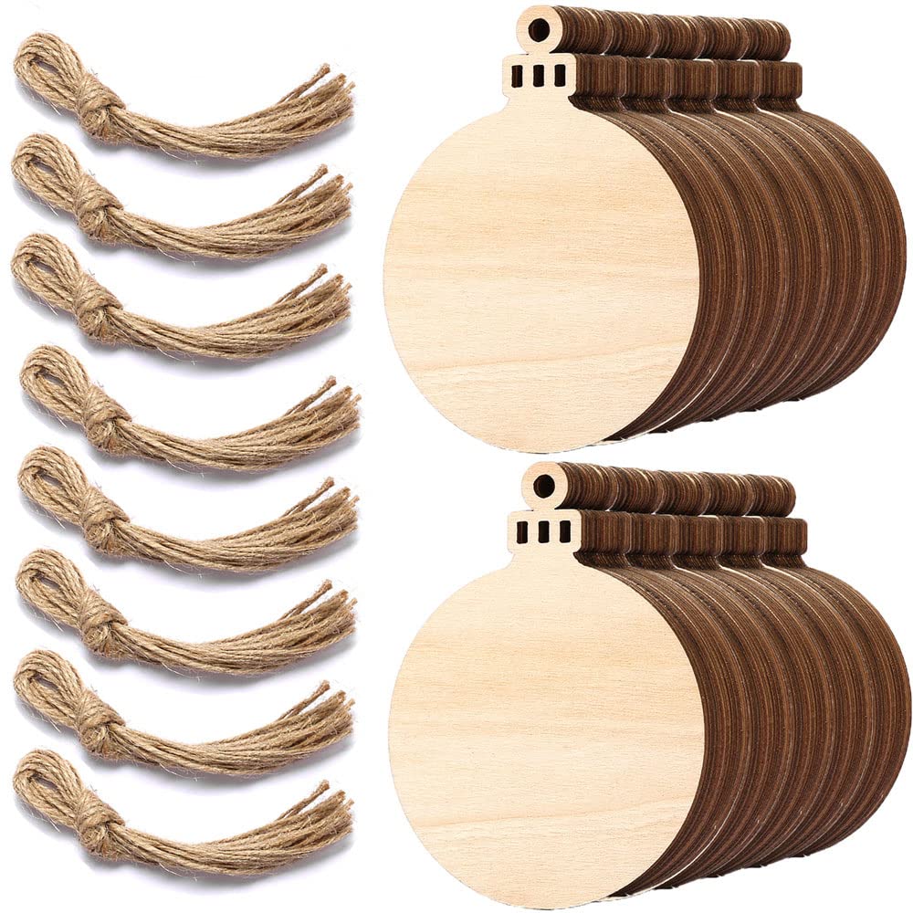 80pcs Natural Wood Slices, HOOMBOOM 3.5 Inch DIY Wooden Christmas Ornaments Unfinished Predrilled Wood Circles for Crafts Centerpieces Holiday Hanging Decorations