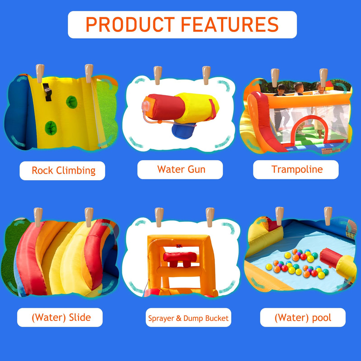 HuaKastro Inflatable Bounce House Water Slide – Backyard Water Park for Kids with Slide, Pool (Ball Pit), and Bucket Dump for Outdoor/Indoor Play, Perfect for Summer Fun (Blower Included) HuaKastro