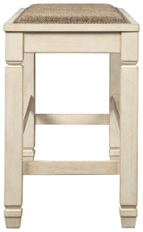 Signature Design by Ashley Bolanburg Double Upholstered Bench, Counter Height, Whitewash Signature Design by Ashley