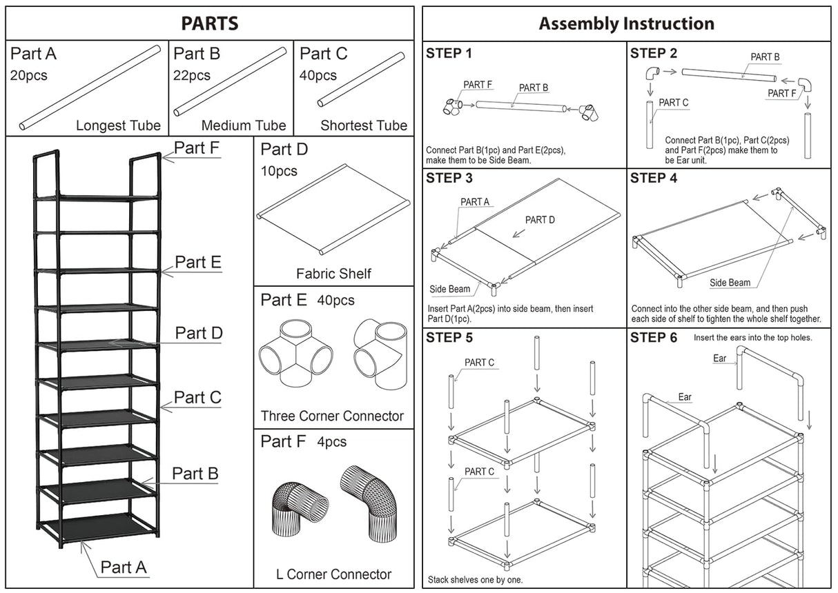 FIDUCIAL HOME 10 Tiers Shoe Rack 20-25 Pairs Sturdy Shoe Shelf FIDUCIAL HOME