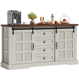 DWVO Farmhouse Sideboard Buffet Cabinet with Storage, Large Kitchen Cabinet w/Sliding Barn Doors and 4 Drawers, for Dining Room, White DWVO