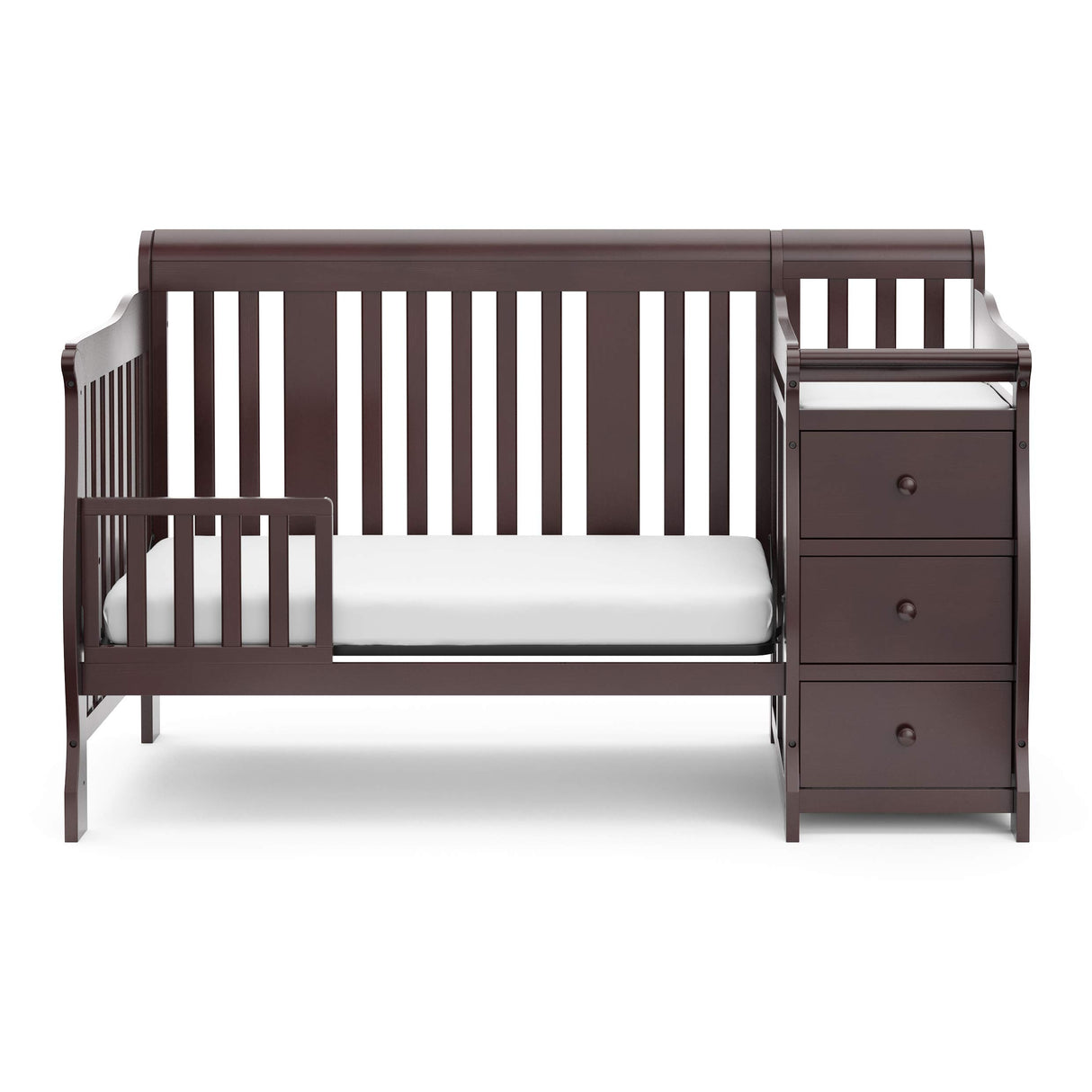 Storkcraft Portofino 5-in-1 Convertible Crib and Changer (Espresso) – Crib and Changing -Table Combo with 3 Drawers, Includes Baby Changing Pad, Converts to Full-Size Bed Storkcraft