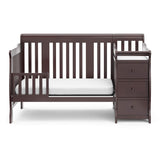 Storkcraft Portofino 5-in-1 Convertible Crib and Changer (Espresso) – Crib and Changing -Table Combo with 3 Drawers, Includes Baby Changing Pad, Converts to Full-Size Bed Storkcraft