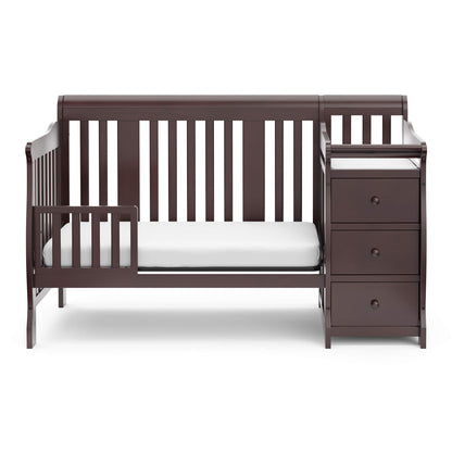 Storkcraft Portofino 5-in-1 Convertible Crib and Changer (Espresso) – Crib and Changing -Table Combo with 3 Drawers, Includes Baby Changing Pad, Converts to Full-Size Bed