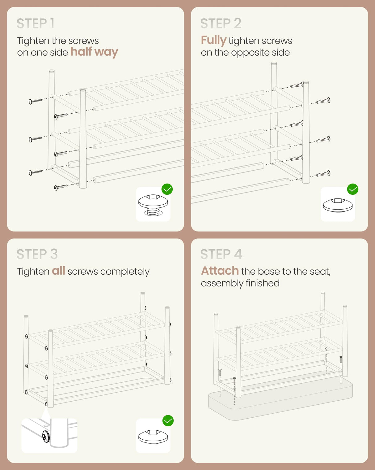 VASAGLE EKHO Collection - Shoe Rack Bench, Storage Bench for Entryway, Synthetic Leather with Stitching, Mid-Century Modern, Loads 300 lb, 11.8 x 31.5 x 19.7 Inches, Caramel Brown ULSB054K01 VASAGLE