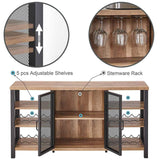 FATORRI Industrial Wine Bar Cabinet for Liquor and Glasses, Farmhouse Wood Coffee Cabinet with Wine Rack, Metal Sideboard and Buffet Cabinet (55 Inch, Rustic Oak) FATORRI
