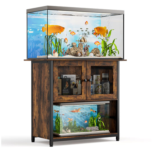 40-50 Gallon Fish Tank Stand: Large Metal Frame Double Aquarium Stands with Cabinet for Fish Tank Accessories Storage | Turtle Reptile Breeder Tank Terrarium Table Stand, 900LBS Capacity Brown