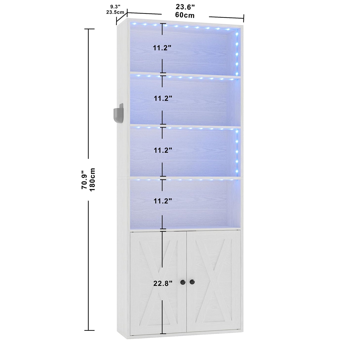 IRONCK Tall Bookcase with LED Lights, 70 in Industrial Bookshelf Display Shelf Floor Standing for Home Office, Living Room, Bed Room