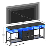 YATINEY TV Stand with LED Light and Power Outlets, Entertainment Center with Fabric Drawers and Open Shelves, TV Cabinet for TVs up to 50 Inch, Media Console for Living Room, Bedroom, Black DS03UDBB YATINEY