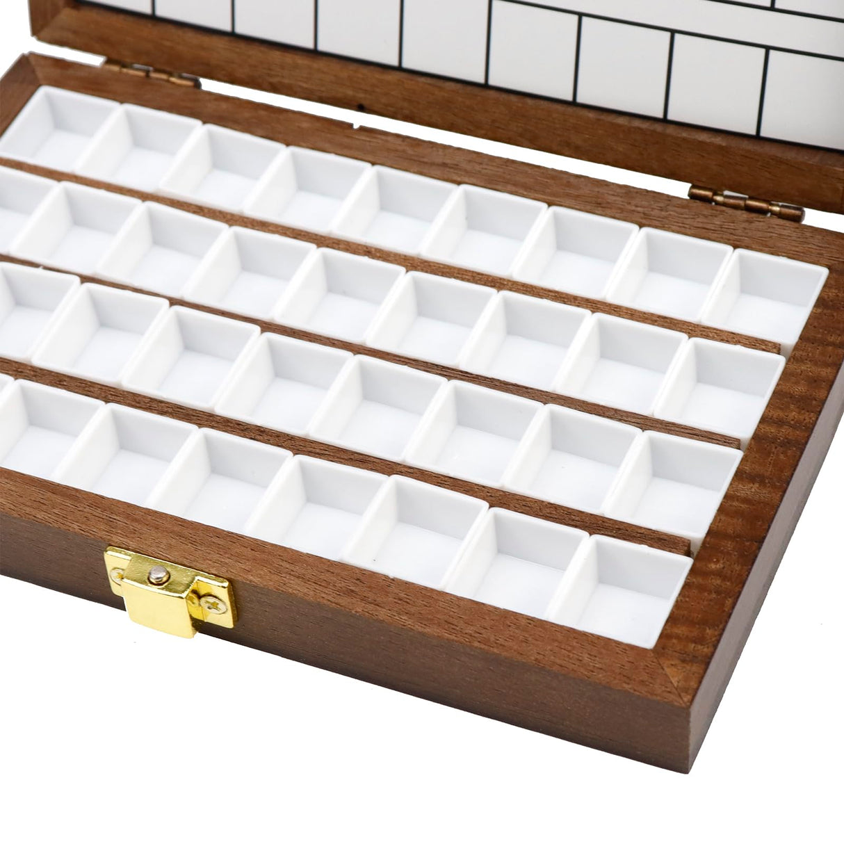 Pufguy Wooden Watercolor Paint Palette, 36 Wells, 4" x 6", Brown, Country Style Pufguy