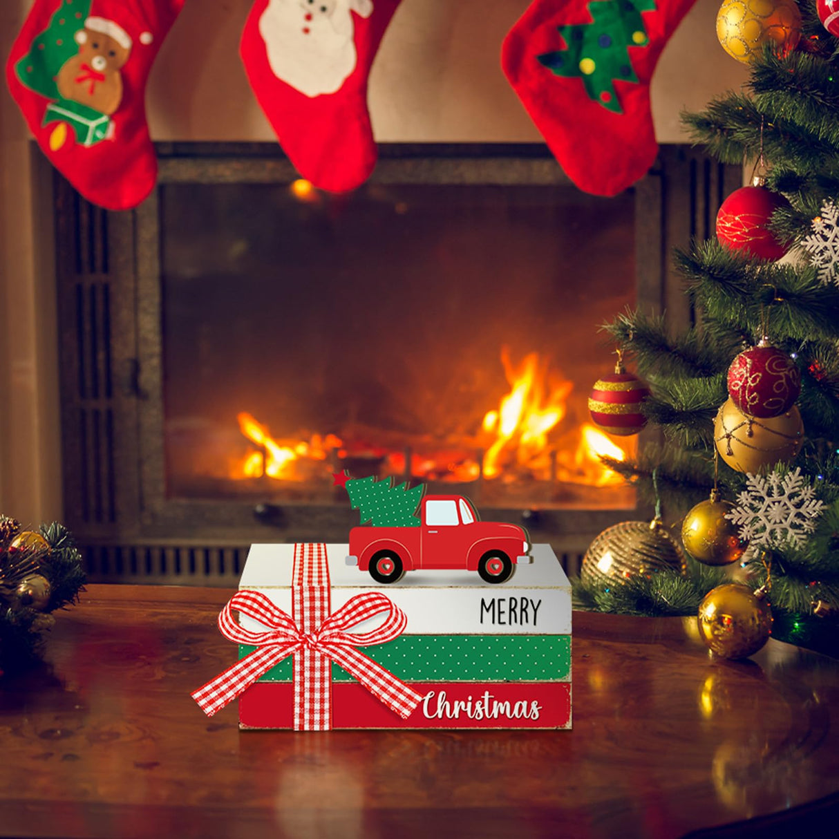 Fall Wooden Decor Table Centerpiece Maple Leaf Seasonal Highland Cow Autumn Decoration Tiered Tray Decor Gift for Table Mantel Shelves Office(Book Block) Menkxi