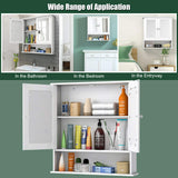 Tangkula Bathroom Cabinet, Wall Mount Storage Cabinet with Double Mirror Doors, Wood Medicine Cabinet(White) Tangkula