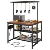 GarveeHome 47'' Large Kitchen Island with Power Outlet, Bakers Rack with Storage, Island Table for Kitchen, 3 Tier Microwave Stand Oven Shelf, Storage Shelf for Kitchen Dining Room Living Room, 5 Hook GarveeHome
