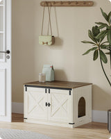 Hzuaneri Cat Litter Box Enclosure with Cushion, Hidden Litter Box Furniture with Removable Dividers, Reversible Entrance Left or Right Side, Cat House, Rustic White and Brown CB84614X Hzuaneri