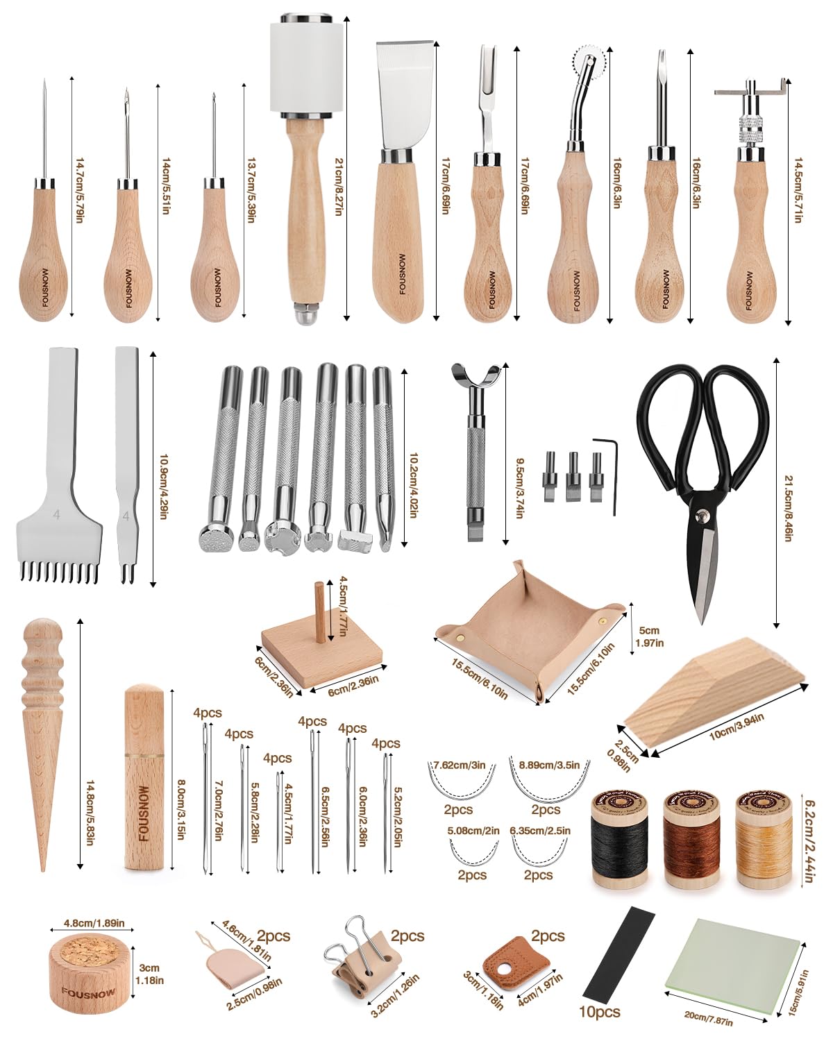 FOUSNOW Leather Working Kit Leather Working Tools, Ergonomically Leathertooling Kit Crafting Supplies with Swivel Knife for Stamping Cutting Punching Stitching Scraping Sewing Polishing Crafts FOUSNOW