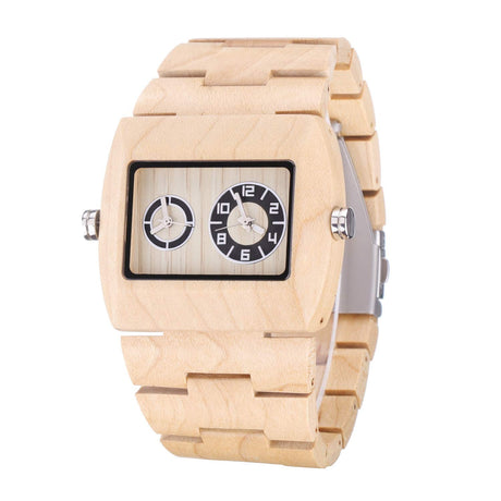 BEWELL Wooden Watch, Square Dial Dual Time Display Quartz Wood Watches for Men BEWELL