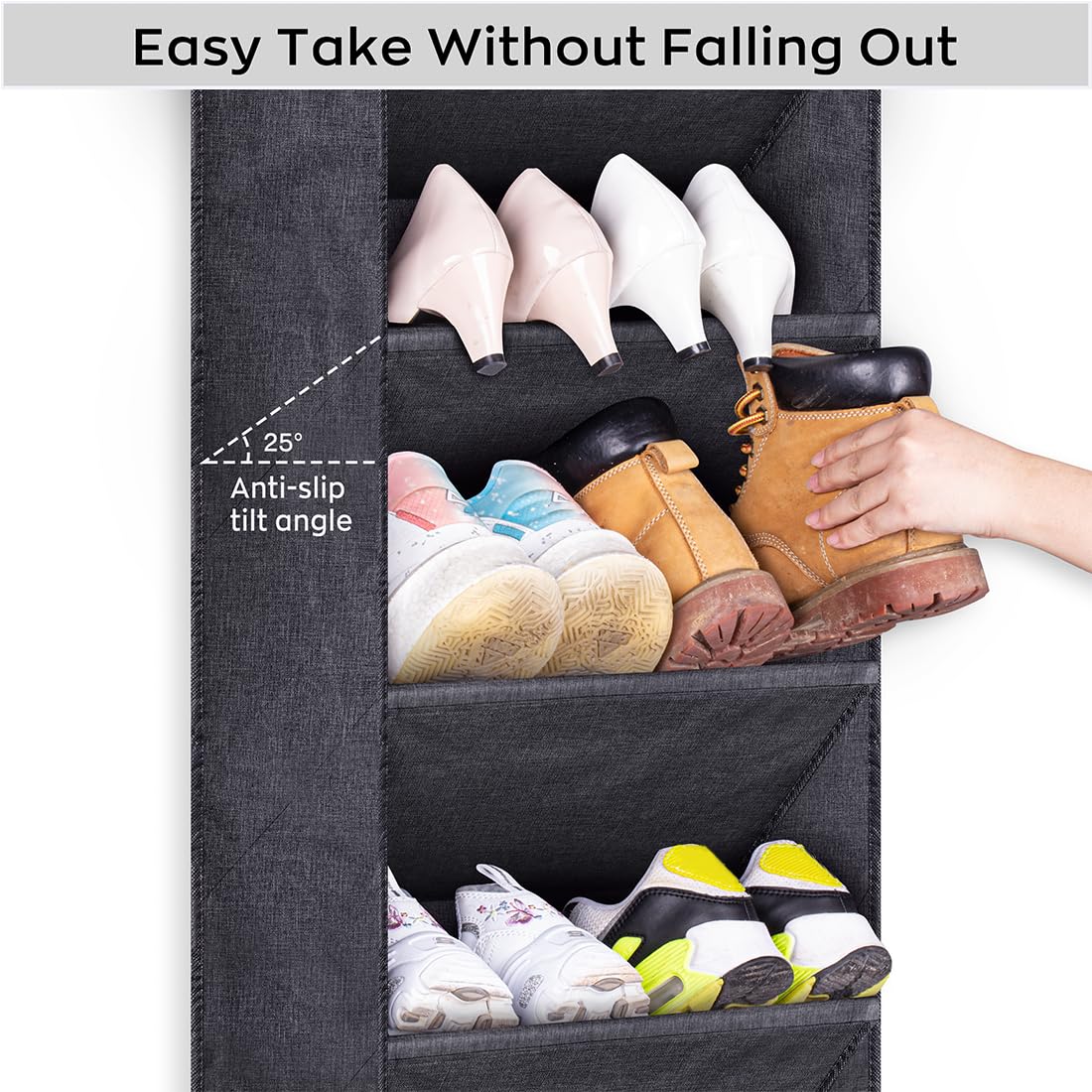 SLEEPING LAMB Over The Door Shoe Organizer for Closet with Large Deep Pockets, Narrow Shoe Rack for Door Hanging Boots Storage, Black SLEEPING LAMB