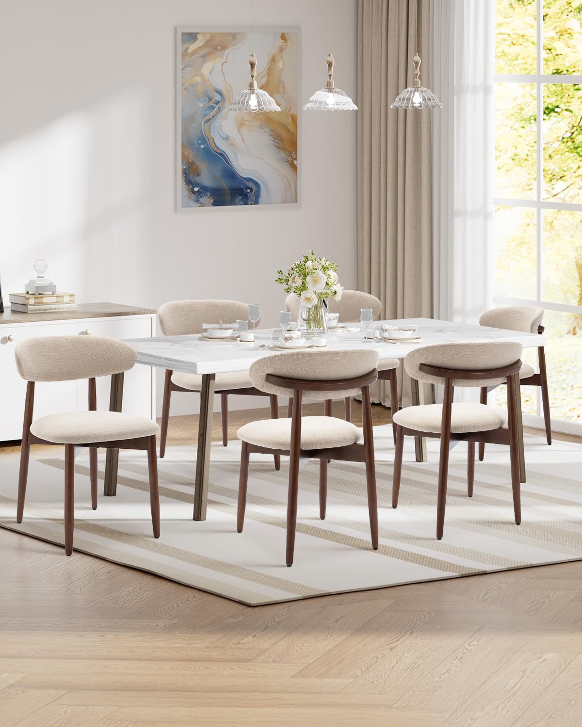 Homixis Dining Room Chairs Set of 4, Upholstered Farmhouse Dining Chairs, Modern Fabric Kitchen Chairs with Solid Wood Leg,Beige Homixis