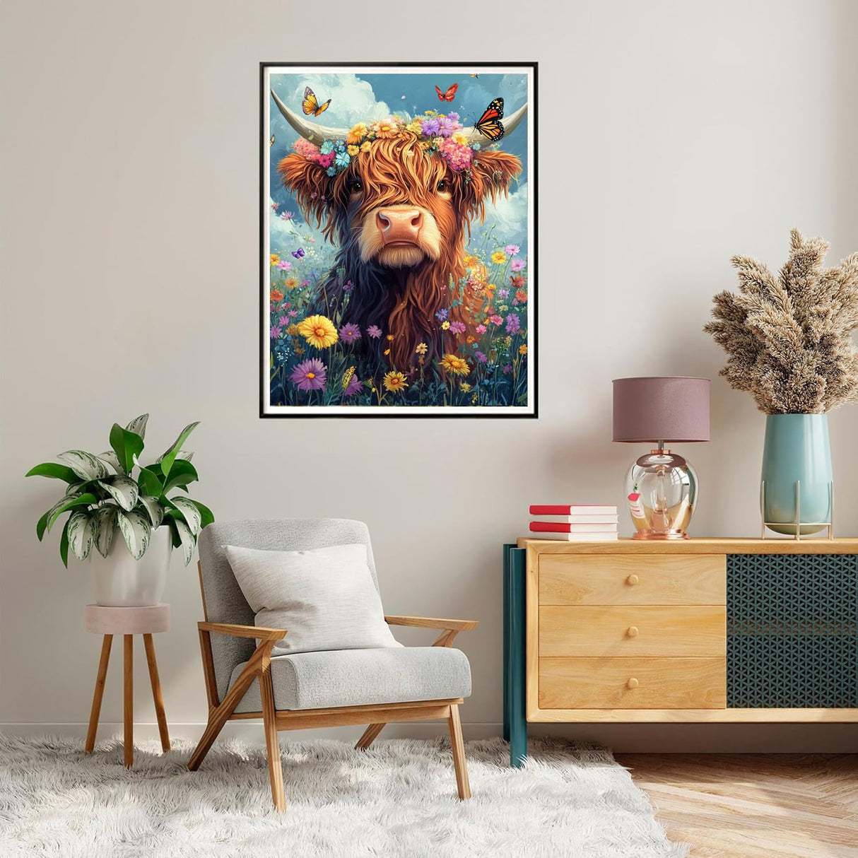 Highland Cow Paint by Numbers Kit for Adults,Cow Painting by Numbers,DIY Acrylic Paint Kit for Adults Without Frame,Easy Adult Paint by Number Kits on Canvas for Decor 16x20inch Canrichshop