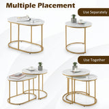 Giantex Modern Nesting Coffee Table Set of 2, Coffee Table & End Table Sets, Golden Steel Frame, Easy Assembly, Accent Marble-Look Stacking Side Table for Living Room Bedroom Apartment (Gold) Giantex