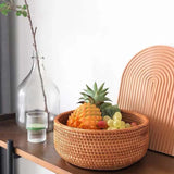Junnfun Round Rattan bread Basket - Natural Wicker Fruits Bread Basket,Round Fruit Woven Basket Bowls,Handmade Rattan Bread Basket for Serving,Handwoven Storage Serving Baskets,Honey Brown 10.2" Junnfun