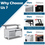 VINGLI White Charcoal Lift Top Coffee Table, 36" Small Farmhouse Barn Door Coffee Table with Storage, Rectangular Center Wood Coffe Table with Lifting Top, Living Room Tables with Hidden Compartment VINGLI