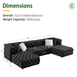 THSUPER 145'' Luxury Velvet Upholstered Chesterfield Oversized U Shaped Sectional Sofa Couch for Living Room, Couches with Button Tufted Design and Comfortable Seating and 4 Pillows. Black THSUPER
