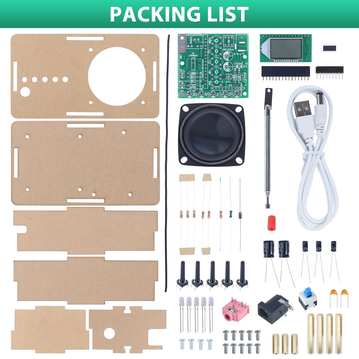 FM Radio Kit, Icstation Soldering Project Radio with LED Flashing Lights DIY Radio Kits with Headphone Jack LCD Display Soldering Practice Kit FM 76-108MHz for STEM Educational Father's Day Present IS