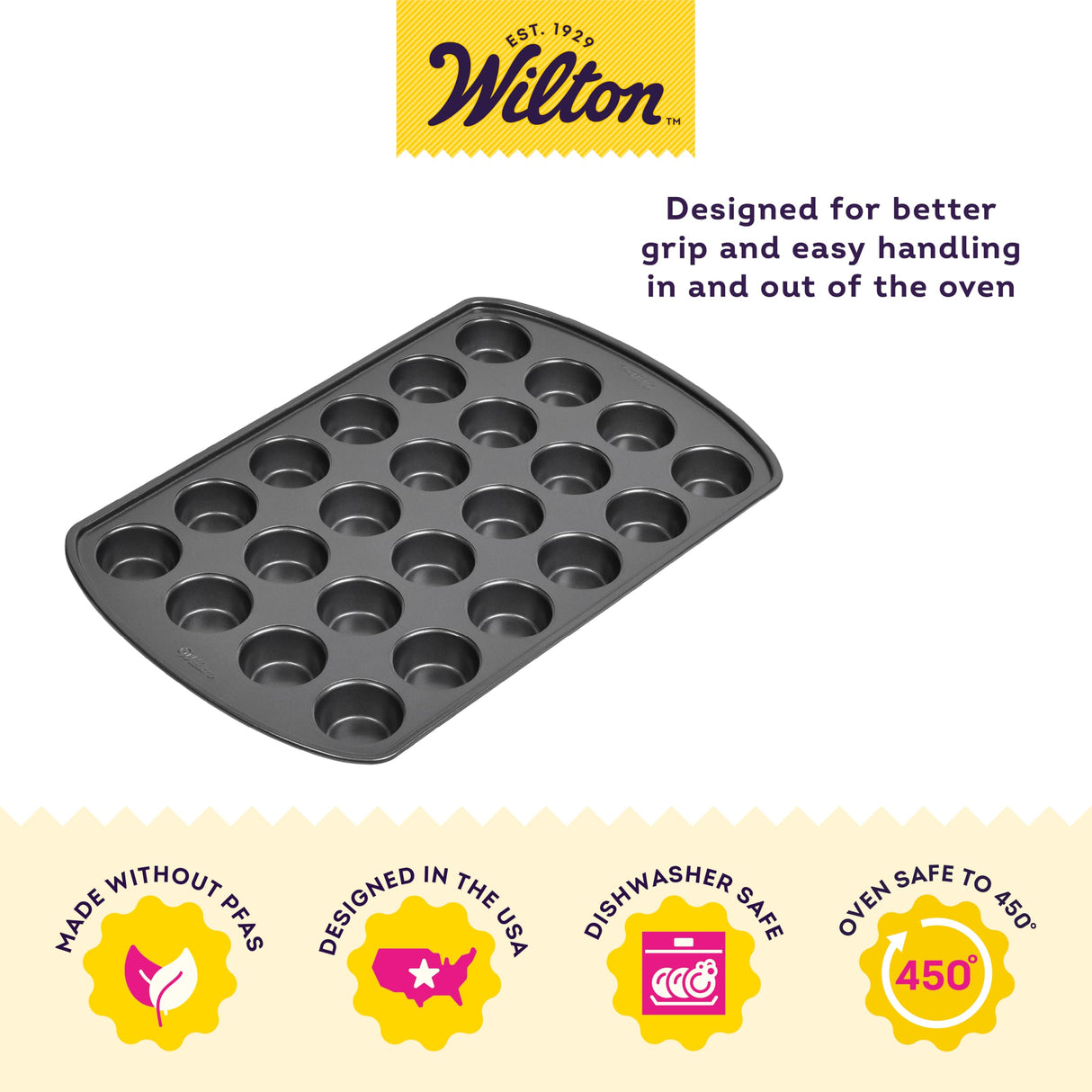 Wilton Perfect Results Premium Non-Stick Pan 24-Cup Mini Muffin Tin, Steel, Silver Wilton