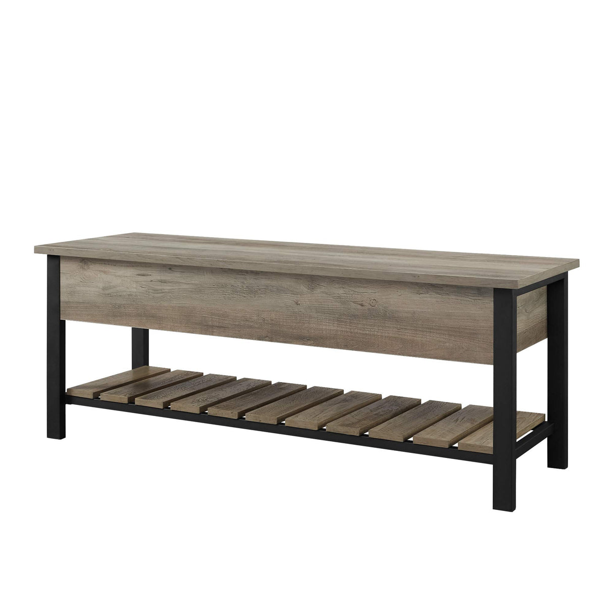 Walker Edison Julian Rustic Farmhouse Lift Top Entry Bench with Bottom Rack, 48 Inch, Grey Walker Edison