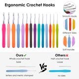MYBAGZING Crochet Hook Case with 14 Size Crochet Hooks Set 2mm(B)-10mm(N) Ergonomic Crochet Hooks with Crochet Case Stand Up - Crochet Hook Organize for Crochet Lovers, Crochet Kit for Beginners MYBAGZING
