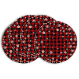 Artoid Mode Red and Black Buffalo Plaid Snowflakes Christmas Round Placemats Set of 4, 14 Inch Winter Round Table Mats for Dining Decoration Artoid Mode