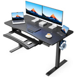 HUANUO 48" x 24" Electric Standing Desk with Large Keyboard Tray(26.7"), Adjustable Height Stand Up Desk for Home Office, 4 Memory Height Settings, 2 Headphone Hooks, Computer Workstation, Black HUANUO