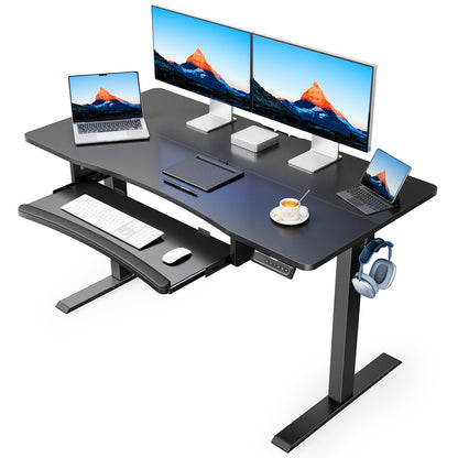 HUANUO 48" x 24" Electric Standing Desk with Large Keyboard Tray(26.7"), Adjustable Height Stand Up Desk for Home Office, 4 Memory Height Settings, 2 Headphone Hooks, Computer Workstation, Bl - WoodArtSupply