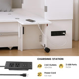 Kikihouse Murphy Bed with Motion Sensor Lights, Full Size Murphy Cabinet Bed Hideaway Bed with Storage & Charging Station for Bedroom/Guest Room/Office, Foldable Platform Bed Frame, White Kikihouse