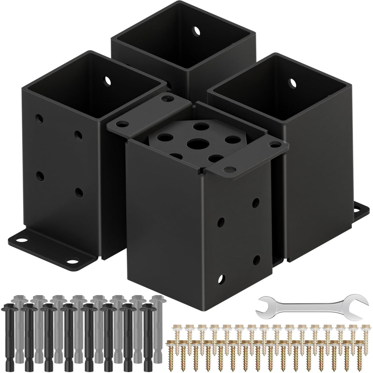 4 PCS Metal 4×4 Post Base, Inner Size 3.5"x3.5" Heavy Duty Post Bracket with Anti-Corrosive Partition, Powder-Coated Post Anchor for Pavilion Deck Railing Support Deck Base Plate PGGP