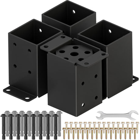 4 PCS Metal 4×4 Post Base, Inner Size 3.5"x3.5" Heavy Duty Post Bracket with Anti-Corrosive Partition, Powder-Coated Post Anchor for Pavilion Deck Railing Support Deck Base Plate PGGP