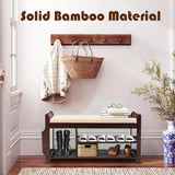 Nnewvante Large Shoe Bench Rack Shoe Organizer with Storage Side Basket Drawer Bamboo Removable Padded Cushion Seat for Entryway Hallway Living Room Bathroom-37.4in Nnewvante