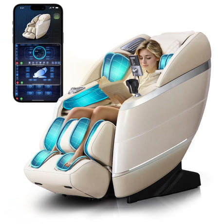 RelaxRelife 4D Full Body Massage Chair with Flexible 166° Track, Reading Light, 18 Massage Modes, 11 Techniques, 36 Airbags, Zero Gravity Recliner with Yoga Stretch and Foot Massage Beige RelaxRelife