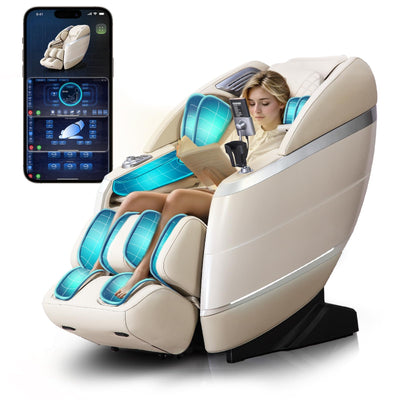 RelaxRelife 4D Full Body Massage Chair with Flexible 166° Track, Reading Light, 18 Massage Modes, 11 Techniques, 36 Airbags, Zero Gravity Recliner with Yoga Stretch and Foot Massage Beige