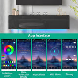 HOMMPA Floating TV Stand with LED Lights for TVs up to 65 Inch, Wall Mounted Entertainment Center with Storage, Modern High Glossy Media Console for Living Room, Bedroom, Black HOMMPA