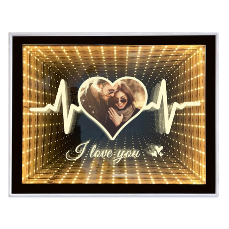 Personalized Infinity Mirror Customized Photos, Custom Valentines Day, Birthday, for Couple, Desktop LED Night Light Makeup Mirror 2 in 1, Home Decoration Bedroom Office Living Room LINMQIU