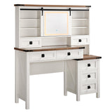 RedLemon 48'' Farmhouse Makeup Vanity Desk with Led Lighte Mirror,Modern Vanity Table with 7 Drawers & Charging Station, Glass Top Dressing Table for Bedroom (Antique White) RedLemon