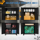 Fesbos 73" Metal Cabinet-Black Heavy Duty Rolling Storage Cabinet Steel Tool Cabinets with Wheels, Shelves, Lockable Doors and Drawers- for Garage, Pantry, Warehouse Home Office- Assembly Required Fesbos